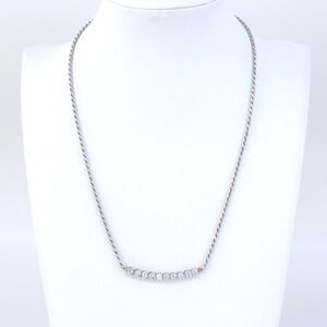 Vintage Italy SU Sterling Silver 925 Cubic Zirconia Bar Pendant Necklace 17”